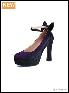 Mary Jane Punk Closed Toe Lace Flower Gothic Pumps Platform High Heels